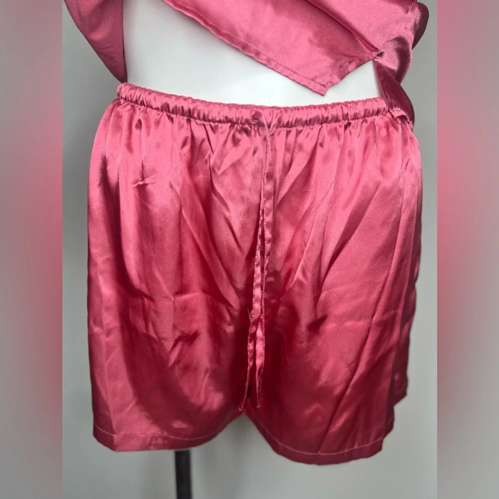 Vintage Satin Pajama Set 90s Valerie Stevens Sleevless Top Shorts Pink Silky Pjs - Picture 4 of 16